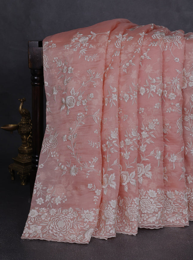 Peach Organza Embroidery Saree