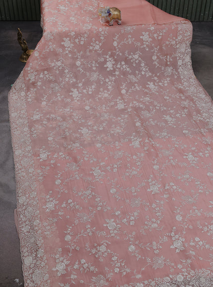 Peach Organza Embroidery Saree