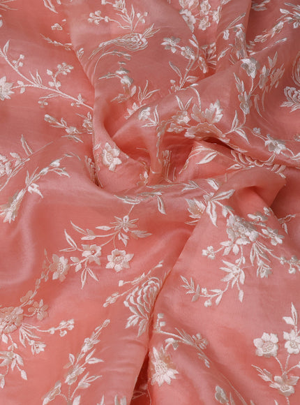 Peach Organza Embroidery Saree