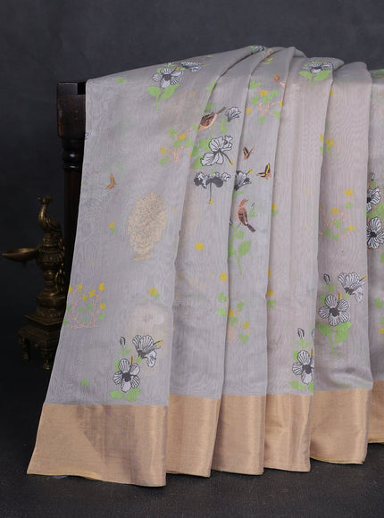 Grey Chanderi Printed Saree