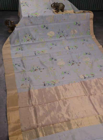 Grey Chanderi Printed Saree