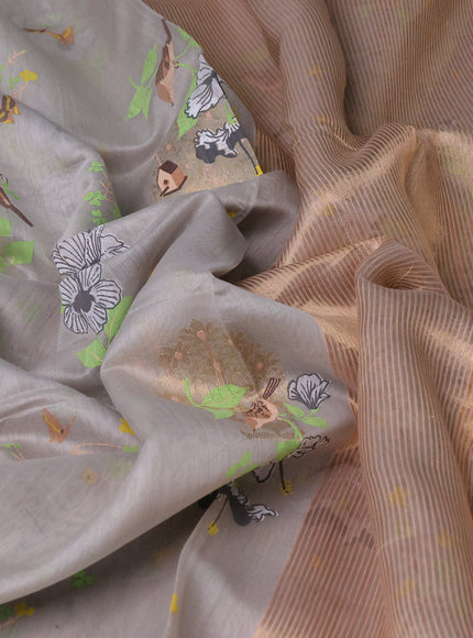 Grey Chanderi Printed Saree