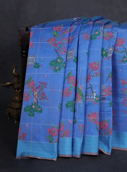 Indigo Blue - Firozi Blue Chanderi Printed Saree