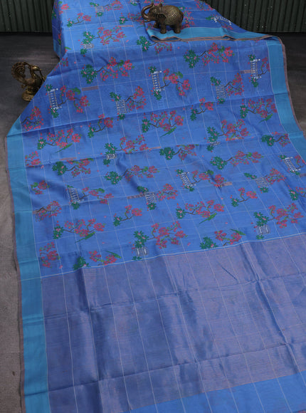 Indigo Blue - Firozi Blue Chanderi Printed Saree