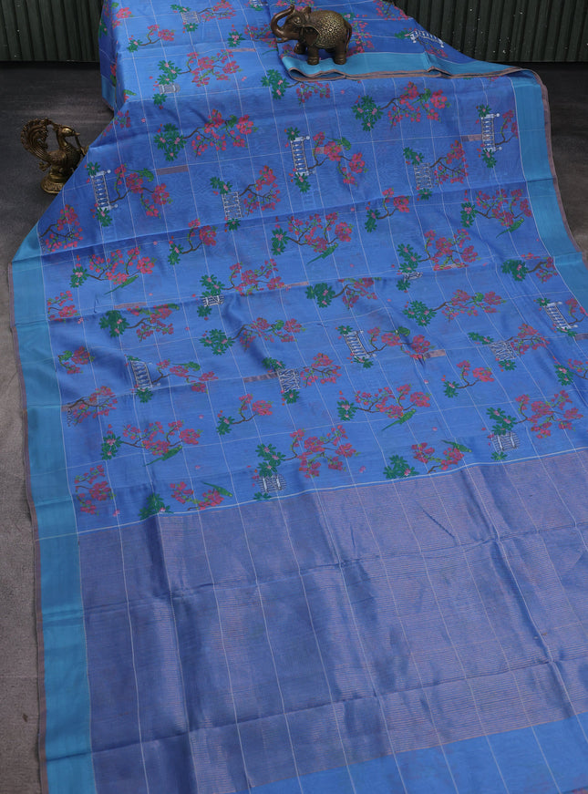 Indigo Blue - Firozi Blue Chanderi Printed Saree