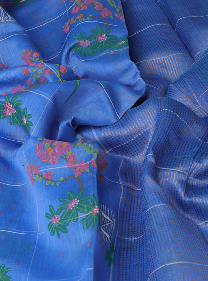 Indigo Blue - Firozi Blue Chanderi Printed Saree