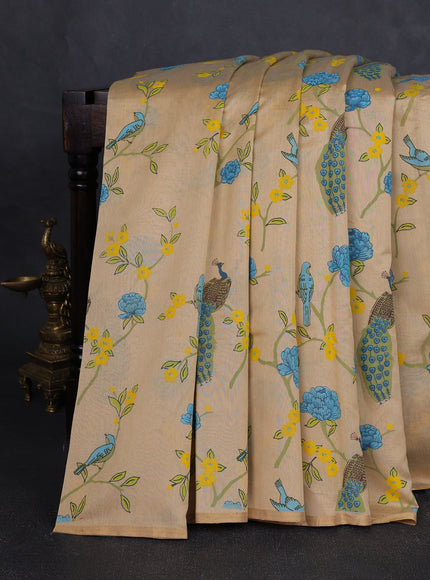 Beige Chanderi Printed Saree