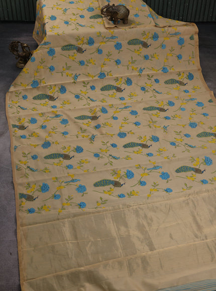 Beige Chanderi Printed Saree