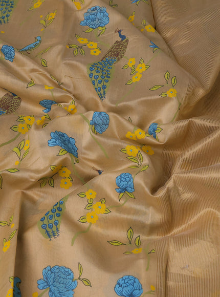 Beige Chanderi Printed Saree