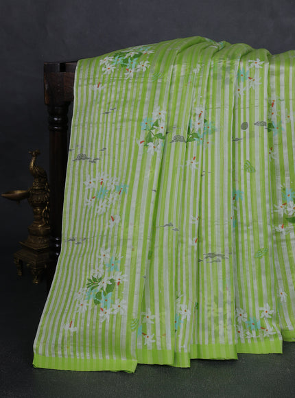 Lime Green Chanderi Printed Saree