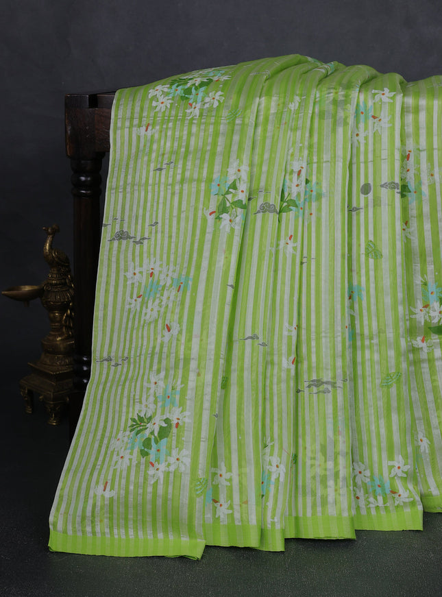 Lime Green Chanderi Printed Saree