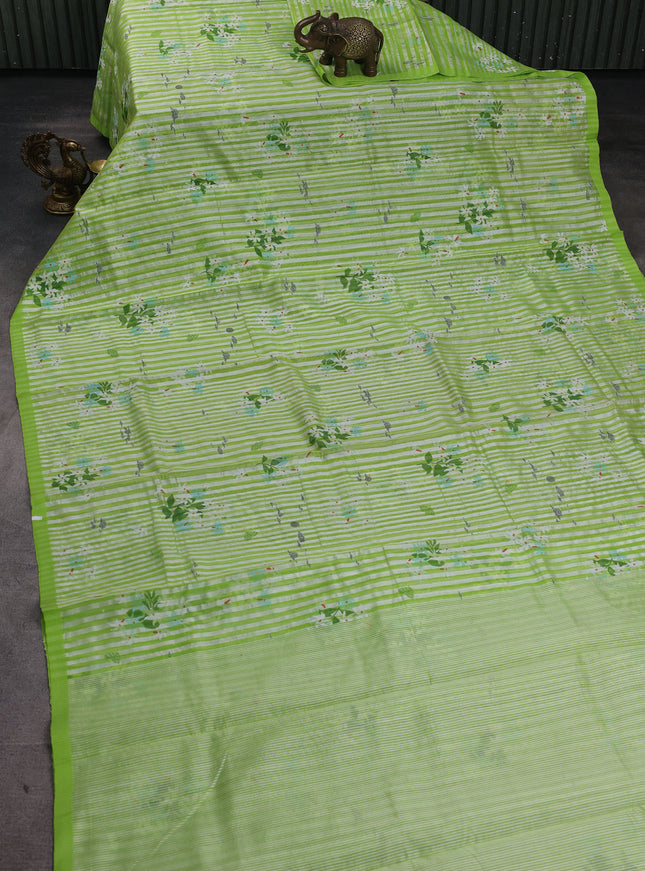 Lime Green Chanderi Printed Saree