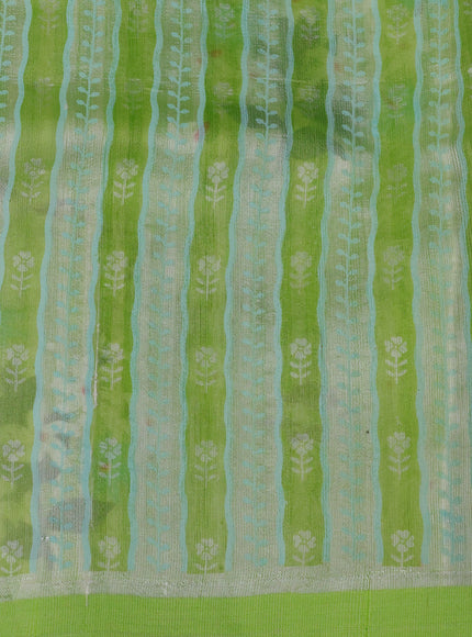 Lime Green Chanderi Printed Saree