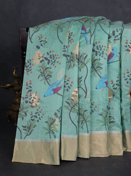 Sea Green Chanderi Printed Saree