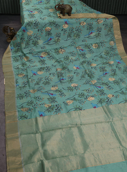 Sea Green Chanderi Printed Saree