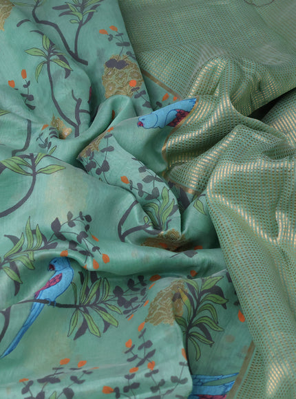 Sea Green Chanderi Printed Saree