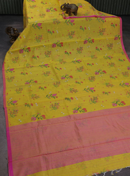 Yellow - Pink Chanderi Printed Saree