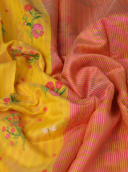 Yellow - Pink Chanderi Printed Saree