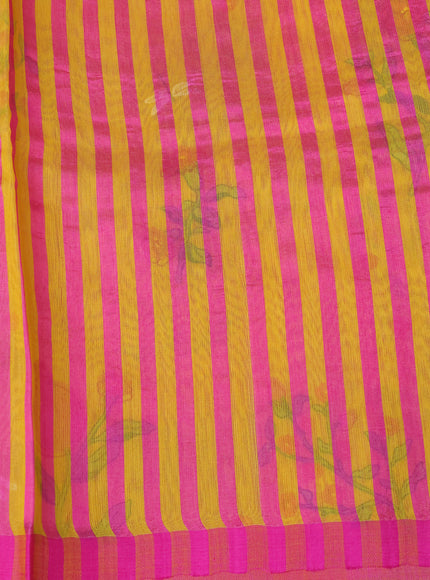 Yellow - Pink Chanderi Printed Saree