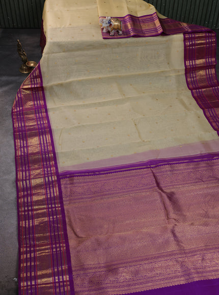 Beige - Purple Pure Kanchipuram Silk Saree