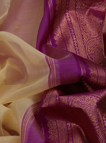 Beige - Purple Pure Kanchipuram Silk Saree