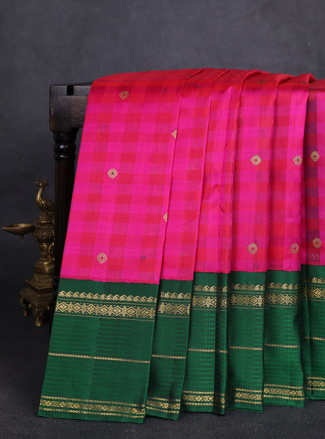 Rani Pink - Bottle Green Pure Kanchipuram Silk Saree