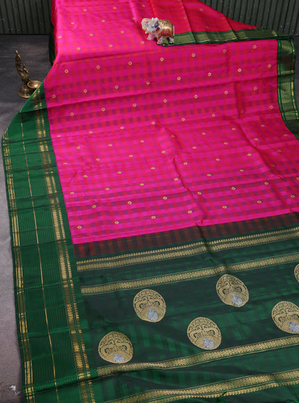 Rani Pink - Bottle Green Pure Kanchipuram Silk Saree