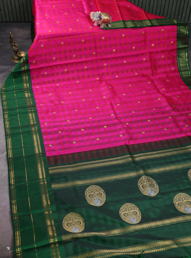 Rani Pink - Bottle Green Pure Kanchipuram Silk Saree