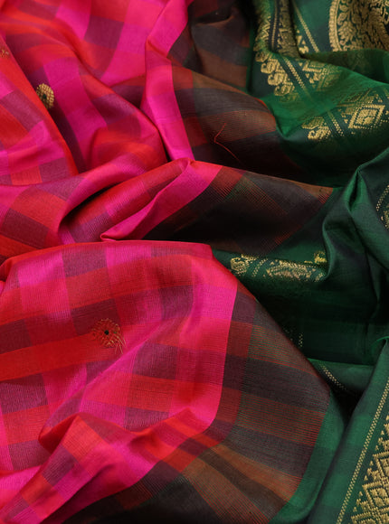 Rani Pink - Bottle Green Pure Kanchipuram Silk Saree