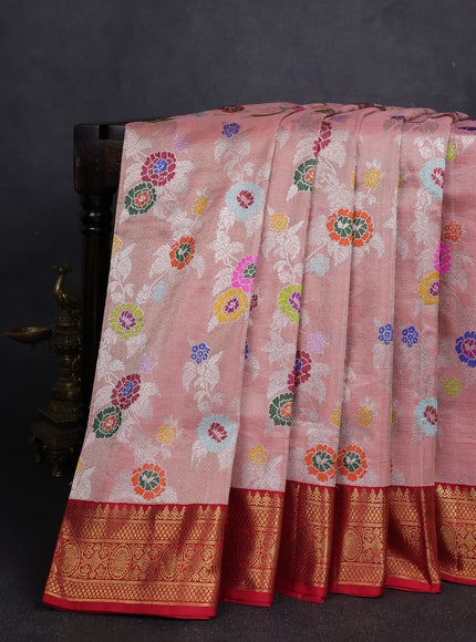 Peach - Red Pure Kanchipuram Silk Saree