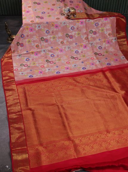 Peach - Red Pure Kanchipuram Silk Saree