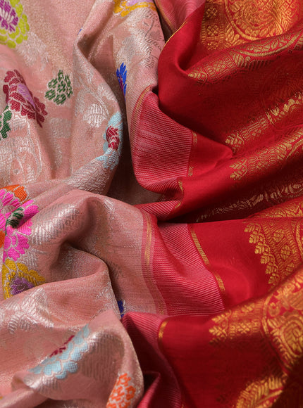 Peach - Red Pure Kanchipuram Silk Saree