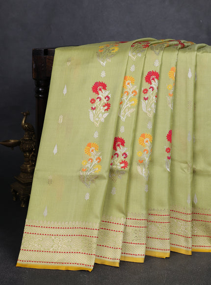 Pista Green - Yellow Banarasi Kadwa Silk Saree