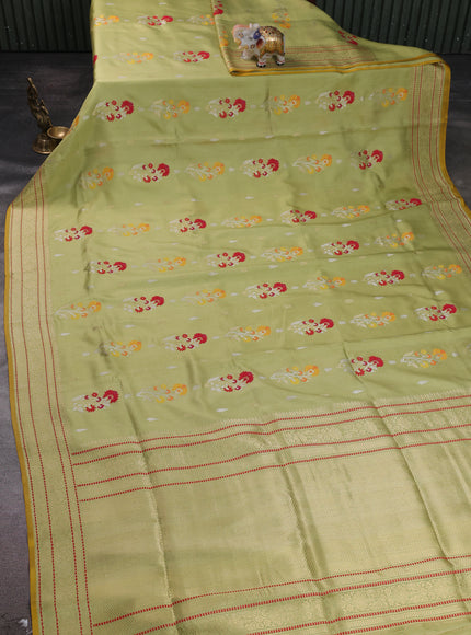 Pista Green - Yellow Banarasi Kadwa Silk Saree