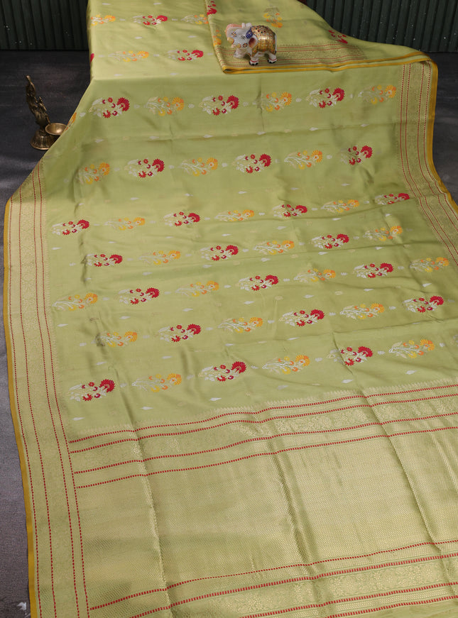 Pista Green - Yellow Banarasi Kadwa Silk Saree