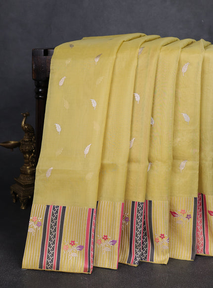 Lime Green Banarasi Kora Silk Saree
