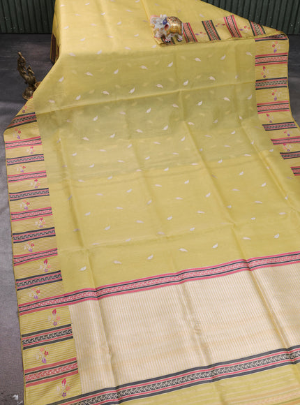 Lime Green Banarasi Kora Silk Saree