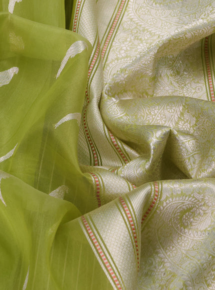 Parrot Green Banarasi Kora Silk Saree