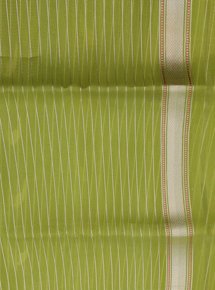 Parrot Green Banarasi Kora Silk Saree