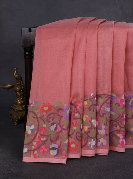Peach Banarasi Kora Silk Saree