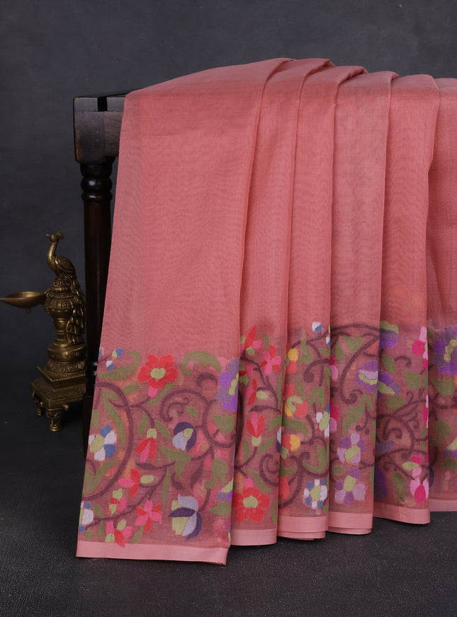 Peach Banarasi Kora Silk Saree