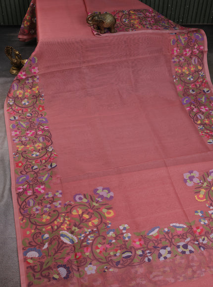 Peach Banarasi Kora Silk Saree