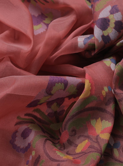 Peach Banarasi Kora Silk Saree