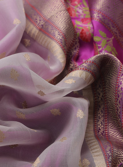 Off White - Purple Banarasi Kora Silk Saree