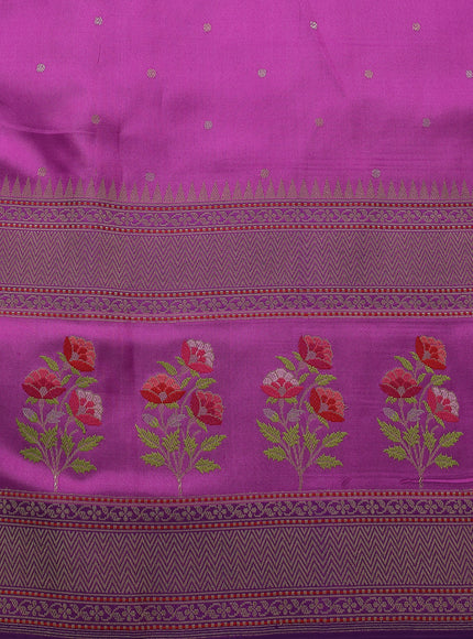 Off White - Purple Banarasi Kora Silk Saree