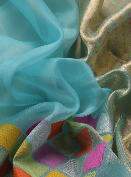 Sky Blue - Beige Banarasi Kora Silk Saree