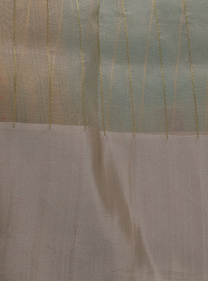 Sky Blue - Beige Banarasi Kora Silk Saree