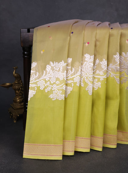 Elaichi Green - Lime Yellow Banarasi Kora Silk Saree