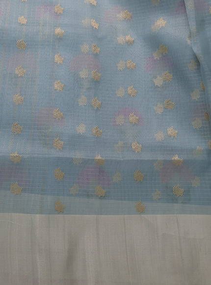 Pastel Blue - Beige Banarasi Kora Silk Saree