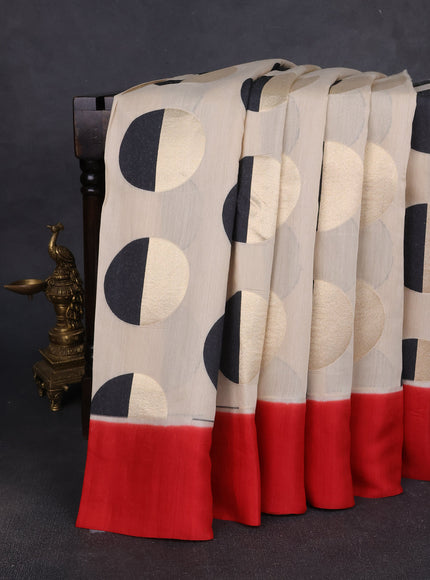 Beige - Red Banarasi Tussar Silk Saree